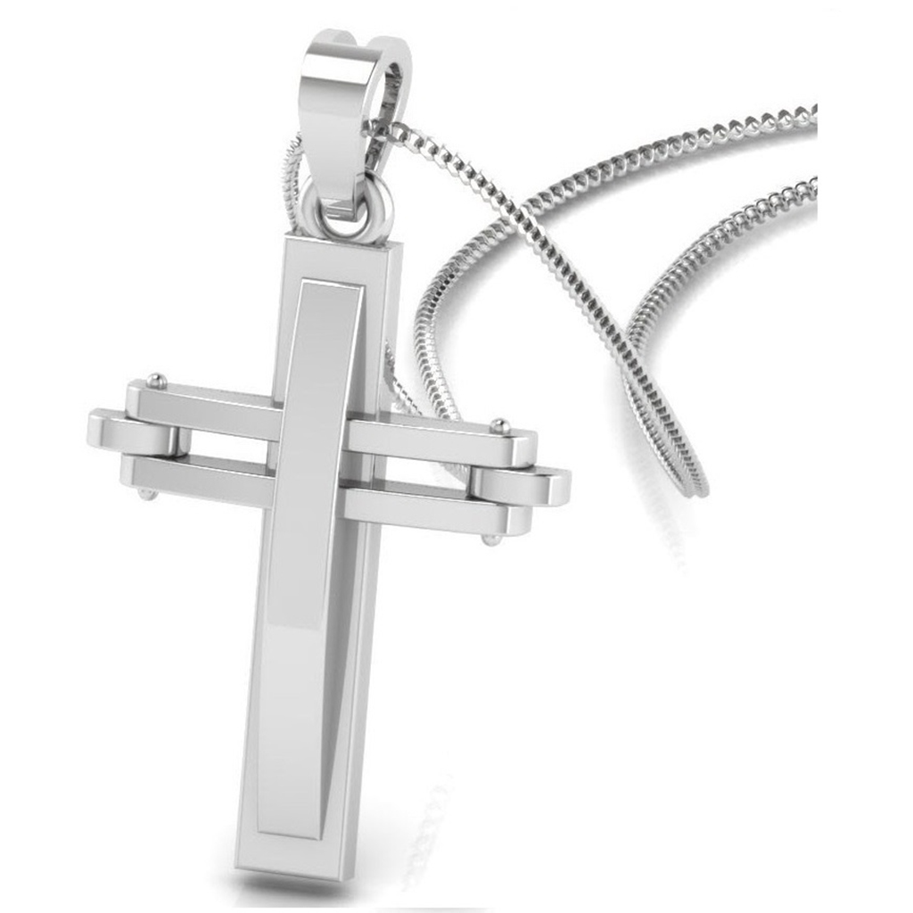 Contemporary Silver Cross Pendant with Layered Bar Design