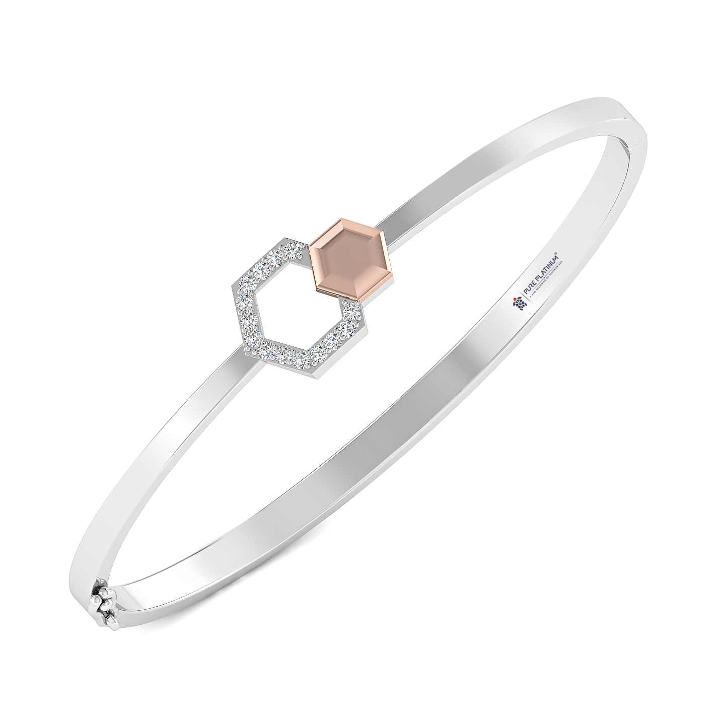 Geometric Dual-Tone Hexagon Diamond Bangle in Sleek Modern Design