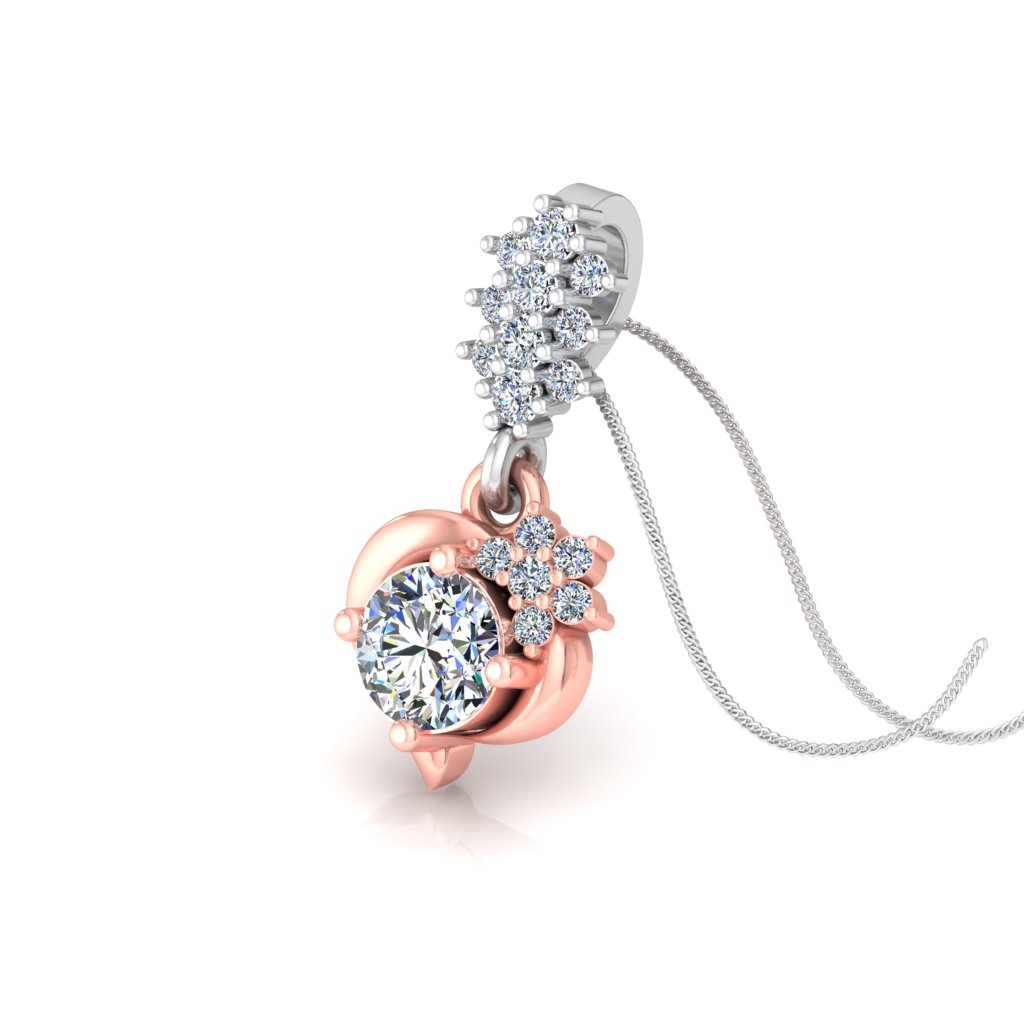 Radiant Blossom Dual-Tone Diamond Pendant with Brilliant Solitaire Center