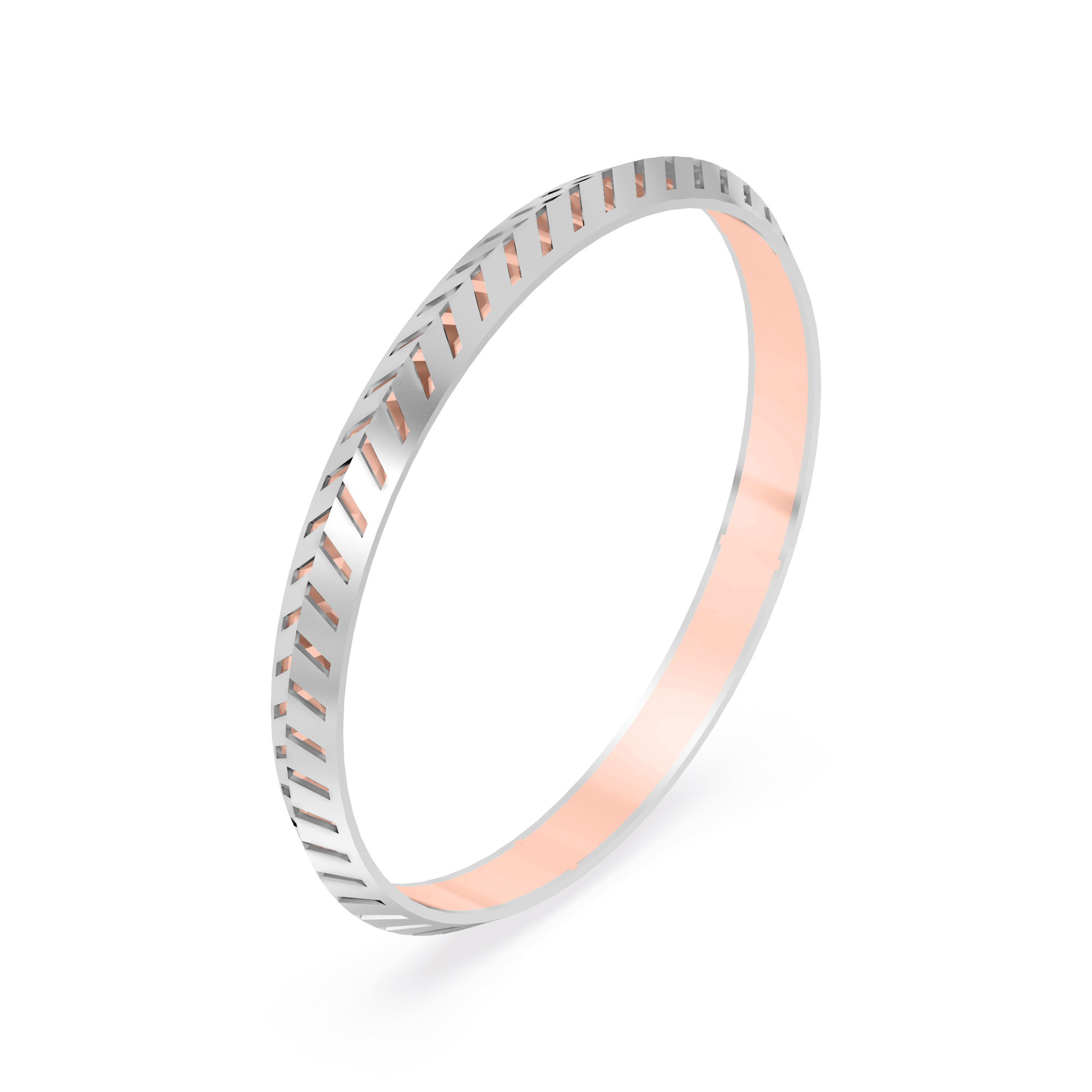 Contemporary Dual-Tone Cutout Pattern Bangle in Sleek White &amp; Rose Gold Finish