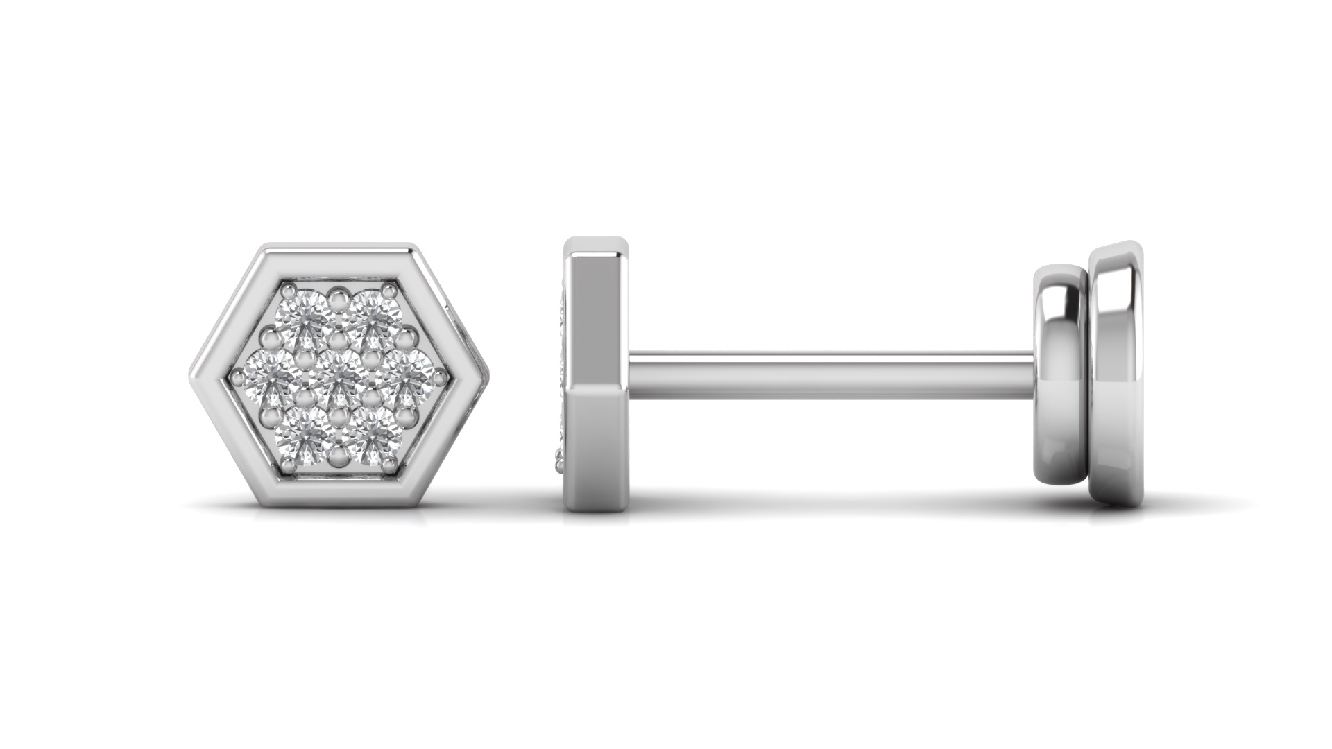 Hexagon Diamond Cluster Stud Earrings – Modern Geometric Sparkle