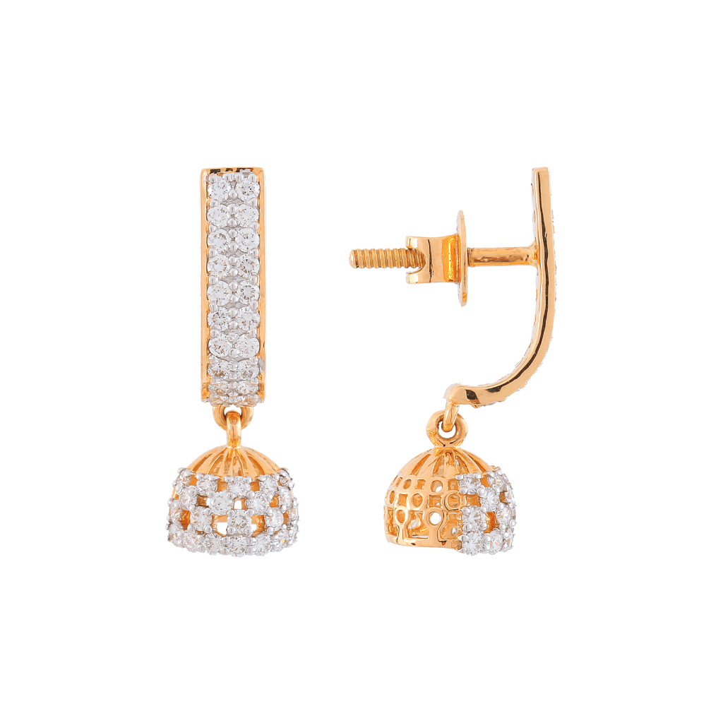 Classic Diamond Jhumka Drop Earrings in Yellow Gold