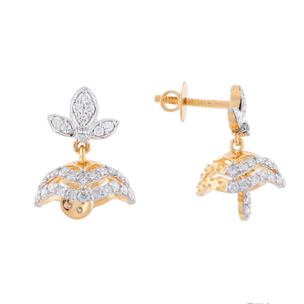 Diamond Lotus Jhumka Earrings in Yellow &amp; White Gold