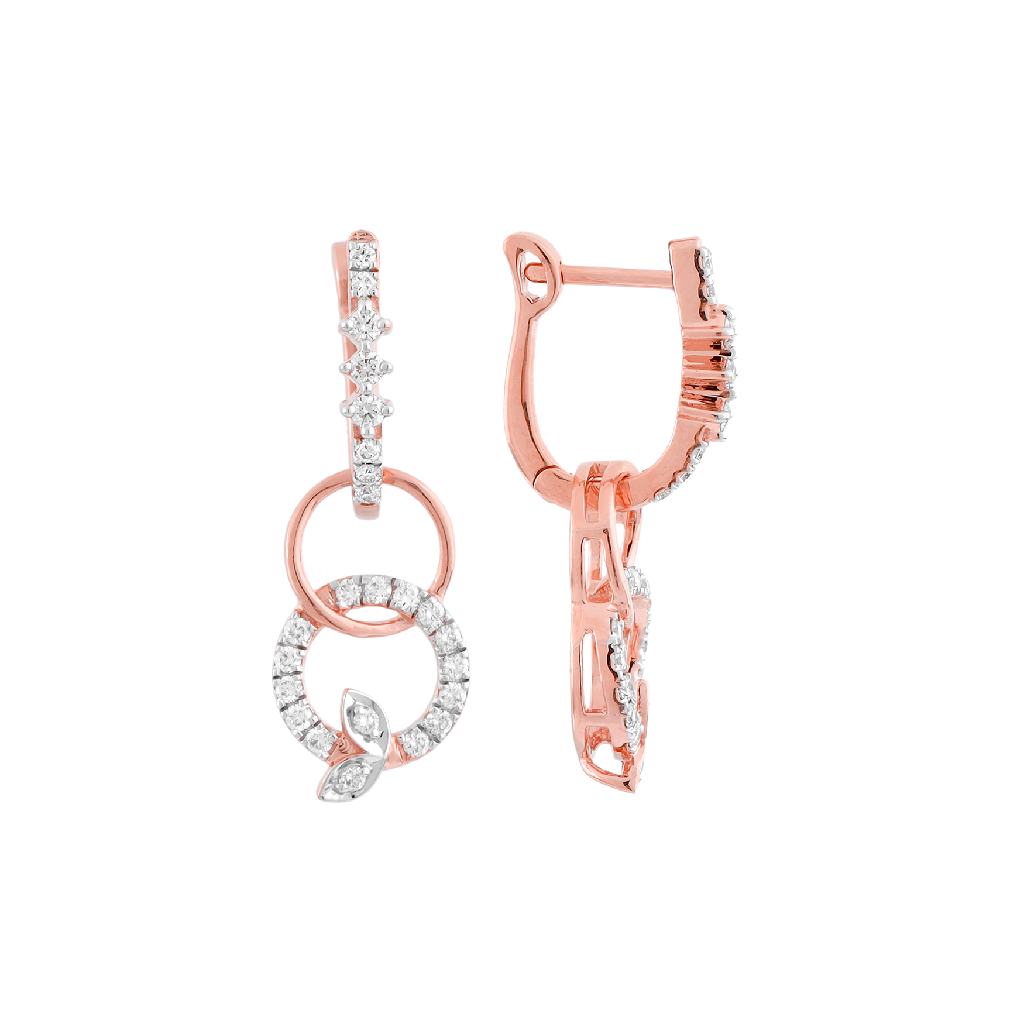 Diamond Circle Drop Earrings in Rose Gold