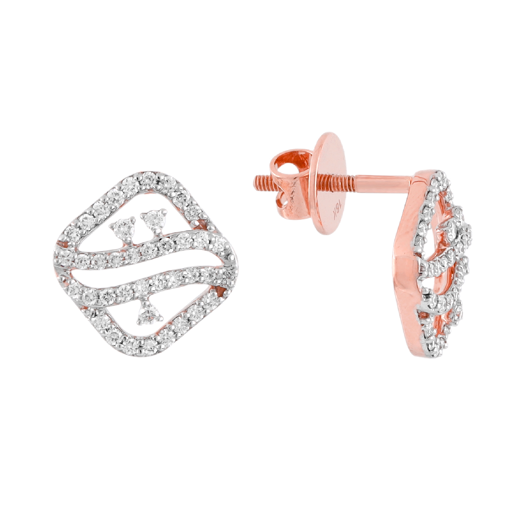 Diamond Abstract Wave Stud Earrings in Rose Gold