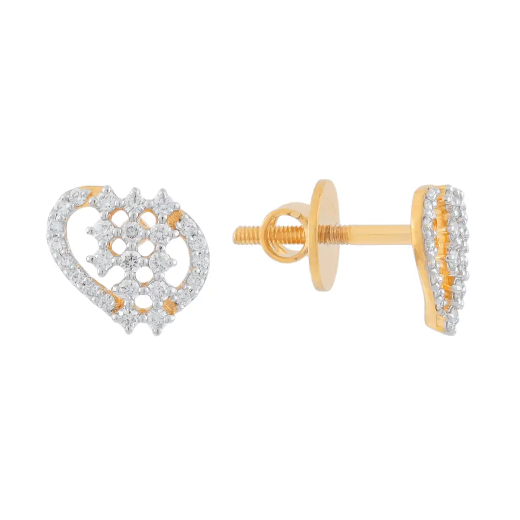 Charming Heart Cluster Diamond Stud Earrings in Gold