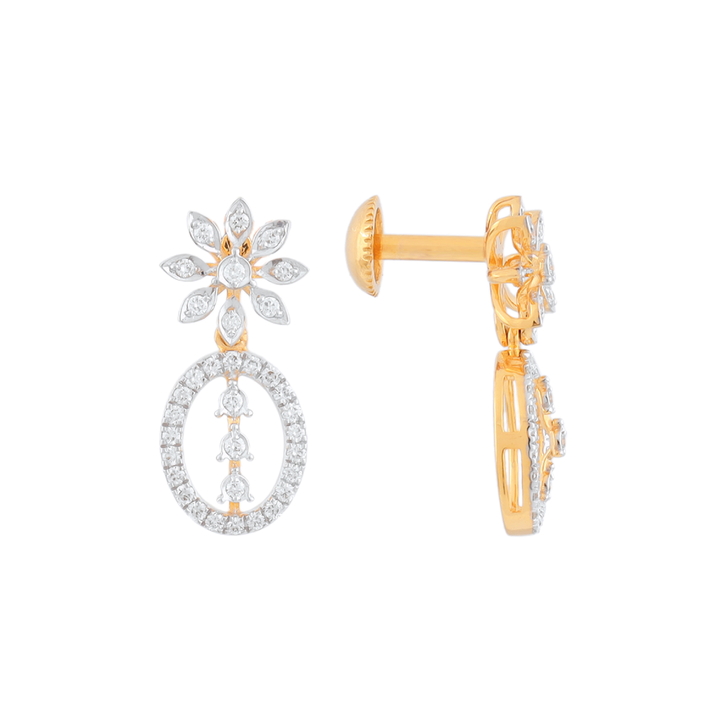 Floral Oval Diamond Drop Earrings in Gold