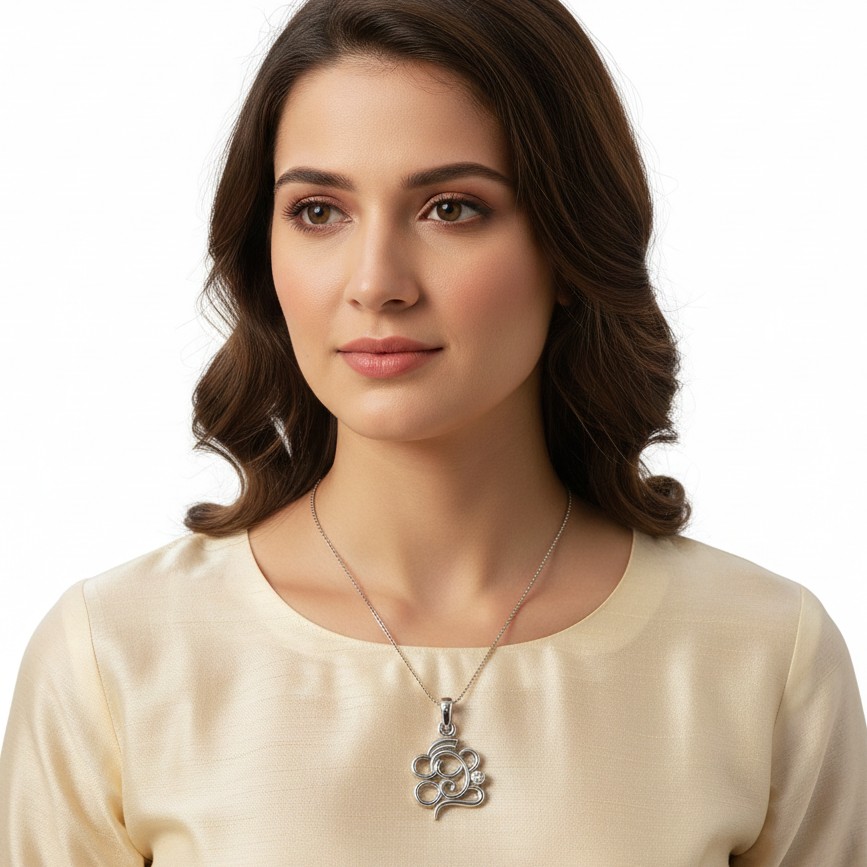 Elegant Silver Swirl Pendant with Sparkling Stone