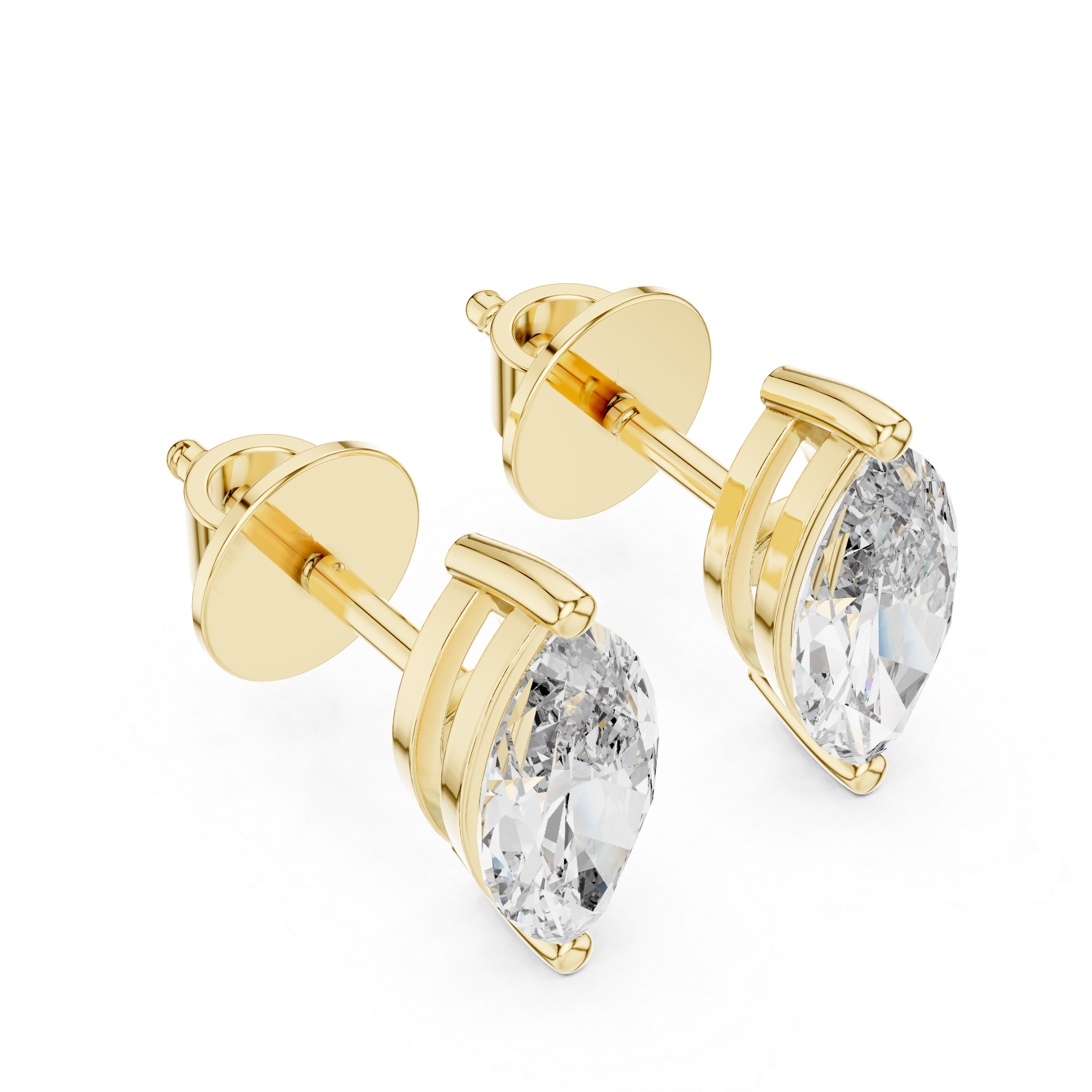 Marquise Solitaire Diamond Gold Screw-Back Stud Earrings