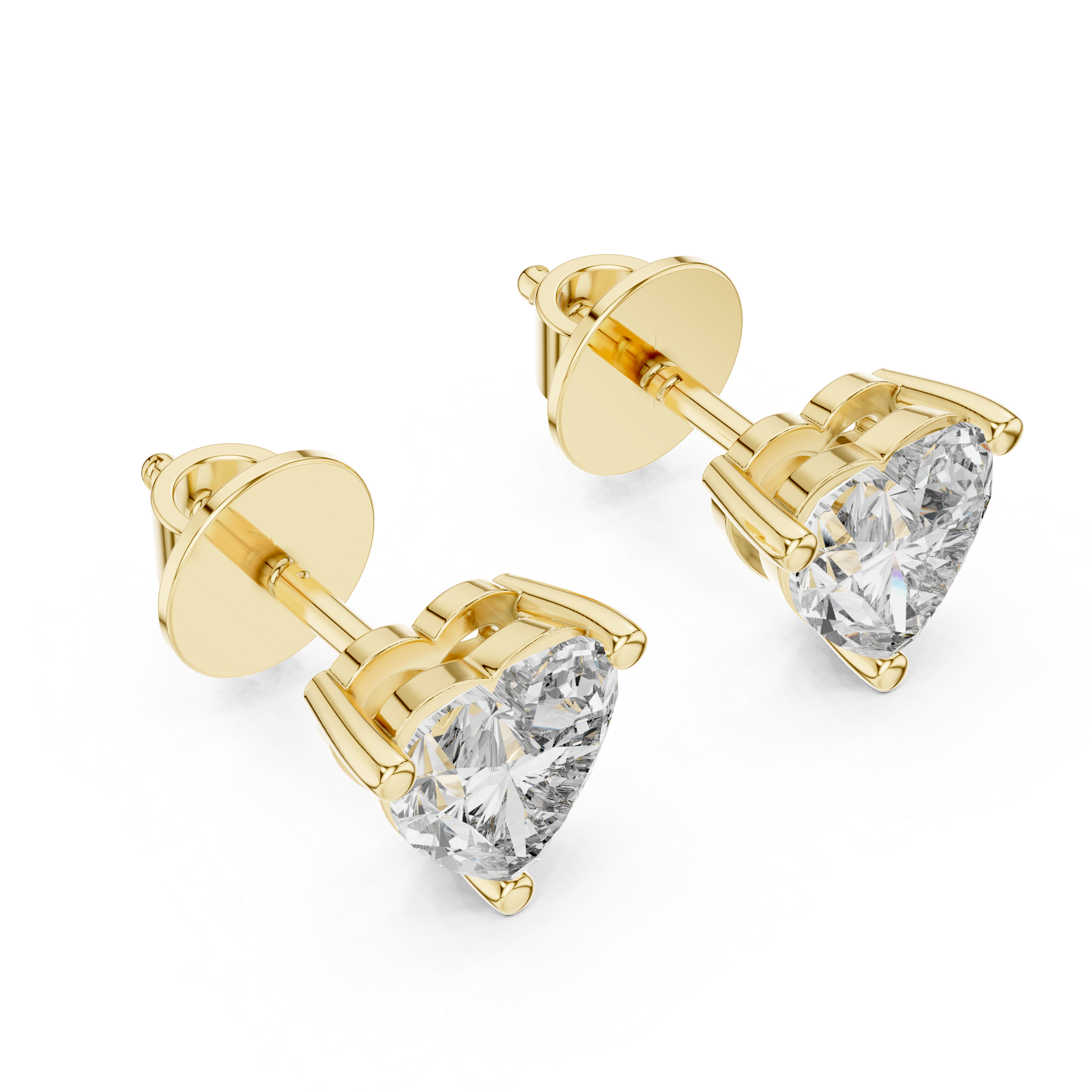 Heart-Shaped Solitaire Diamond Gold Screw-Back Stud Earrings