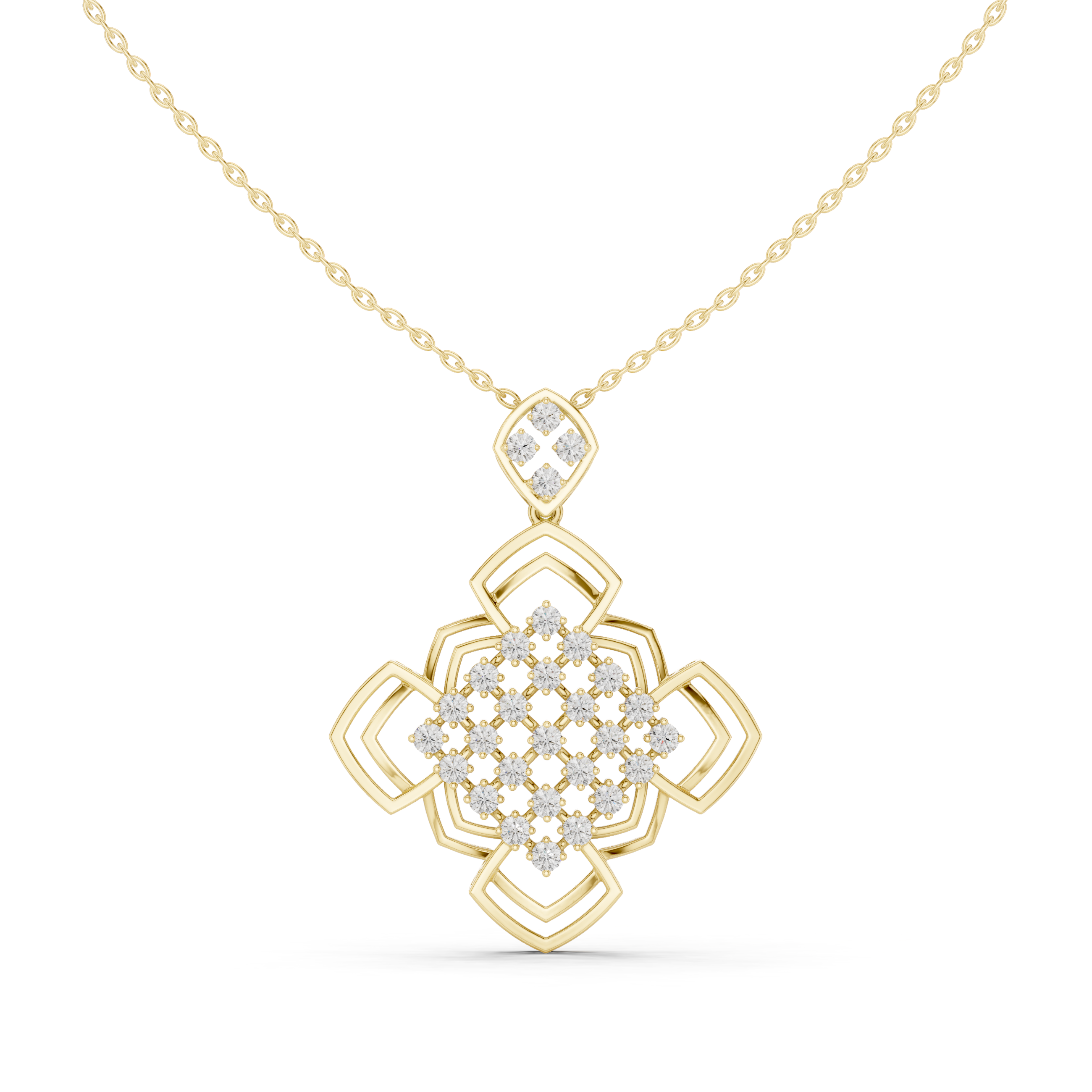 Radiant Lattice Crest Diamond Pendant Necklace