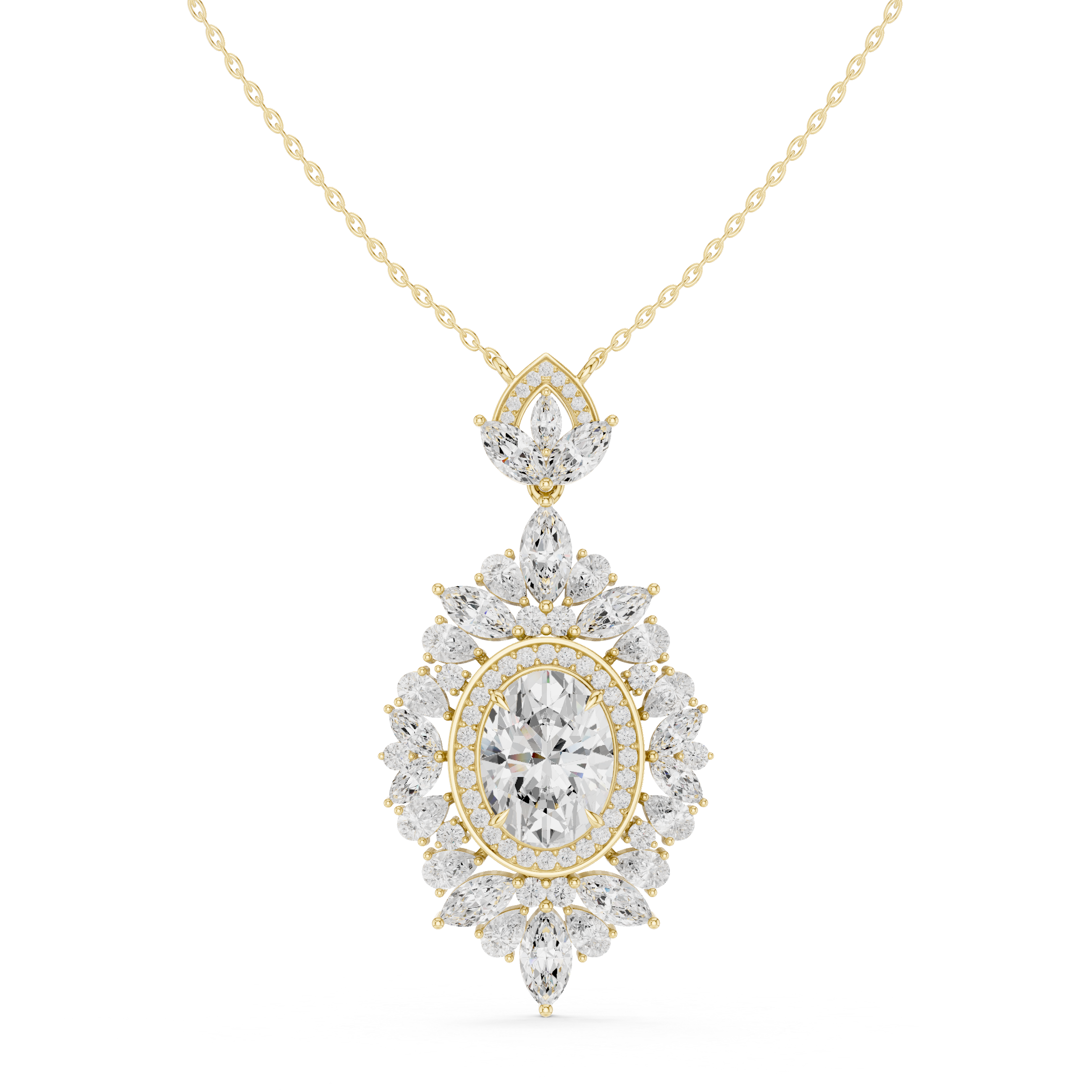 Celestial Bloom Oval Diamond Gold Pendant