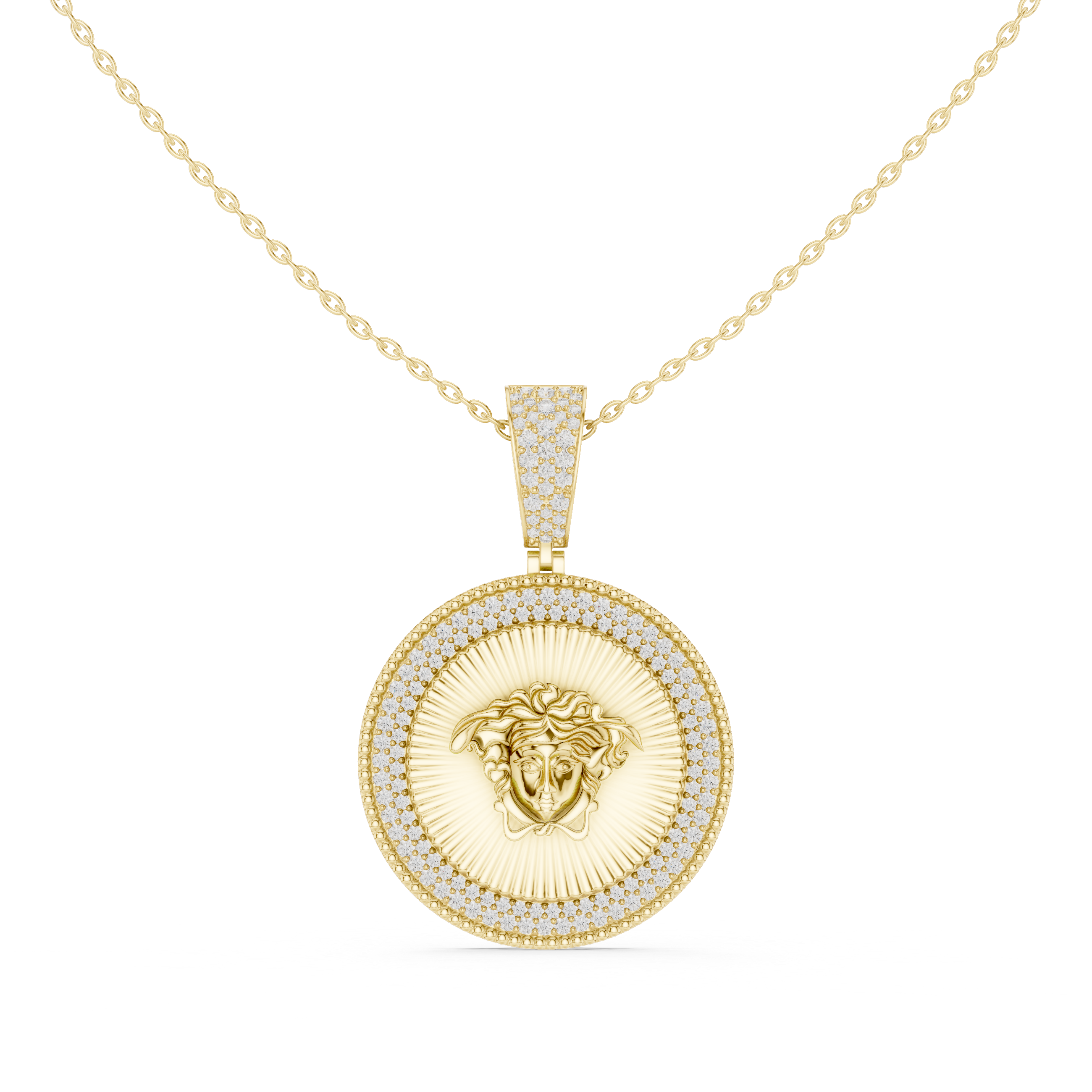Regal Medusa Sunburst Gold Medallion Necklace