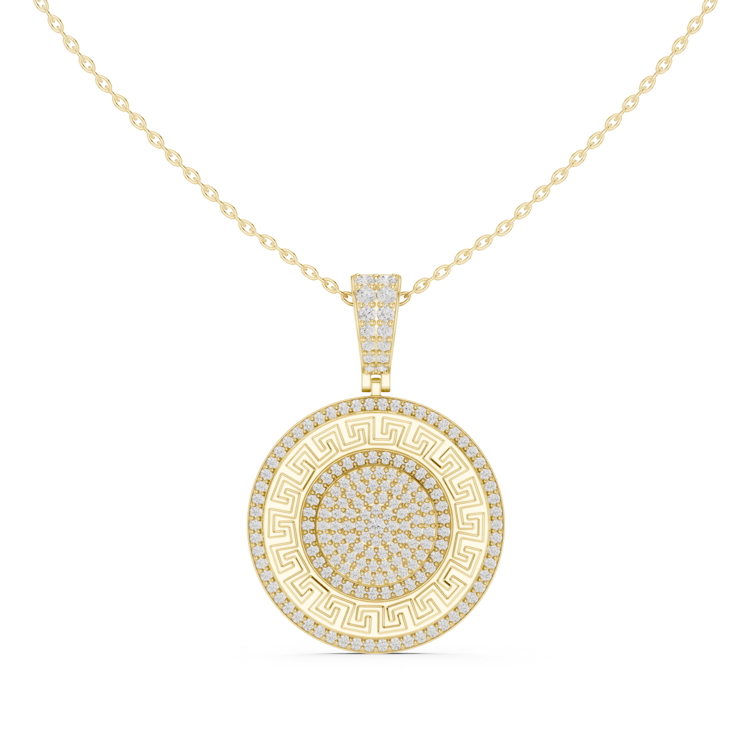 Eternal Greek Key Pavé Gold Medallion Necklace