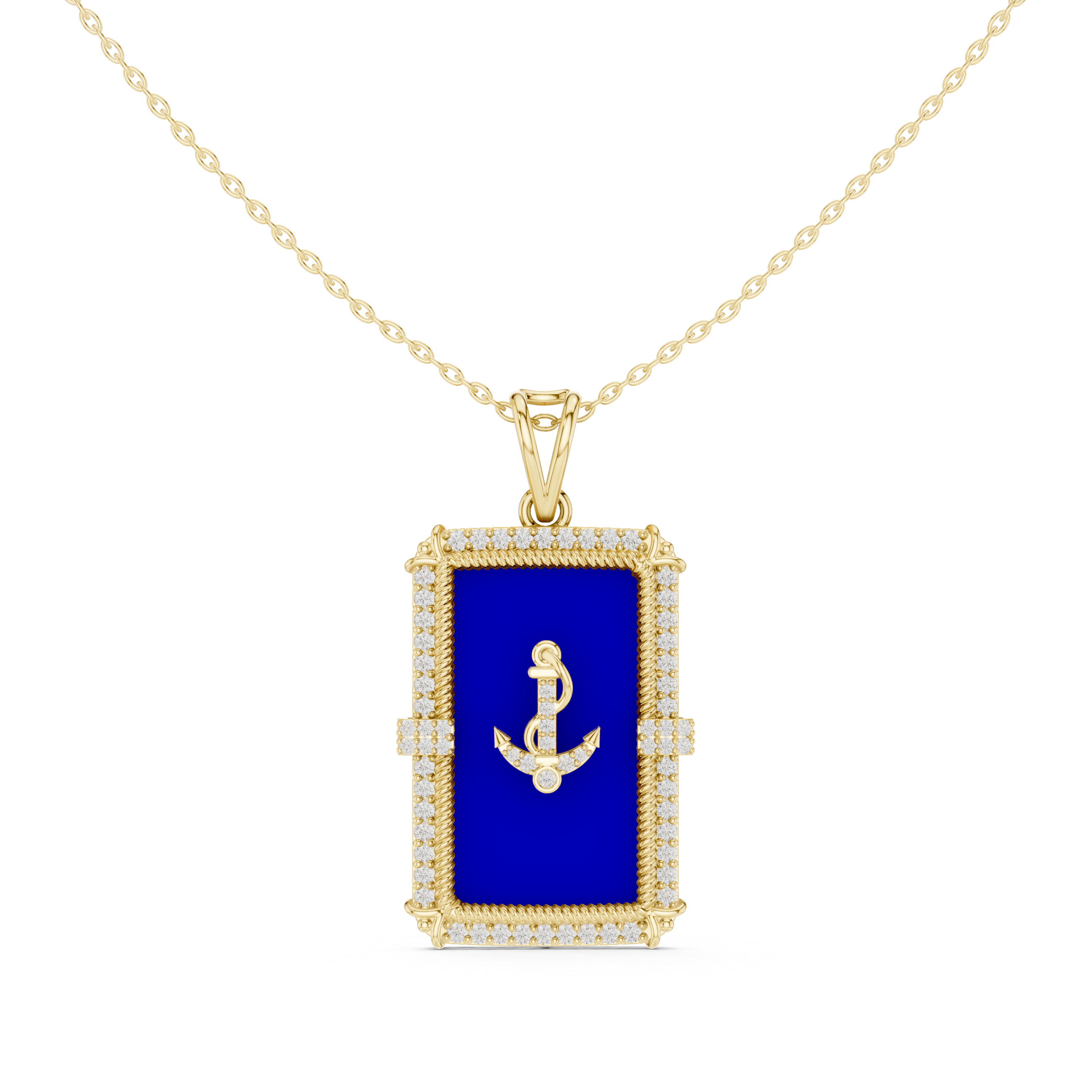 Royal Blue Anchor Enamel Gold Pendant Necklace