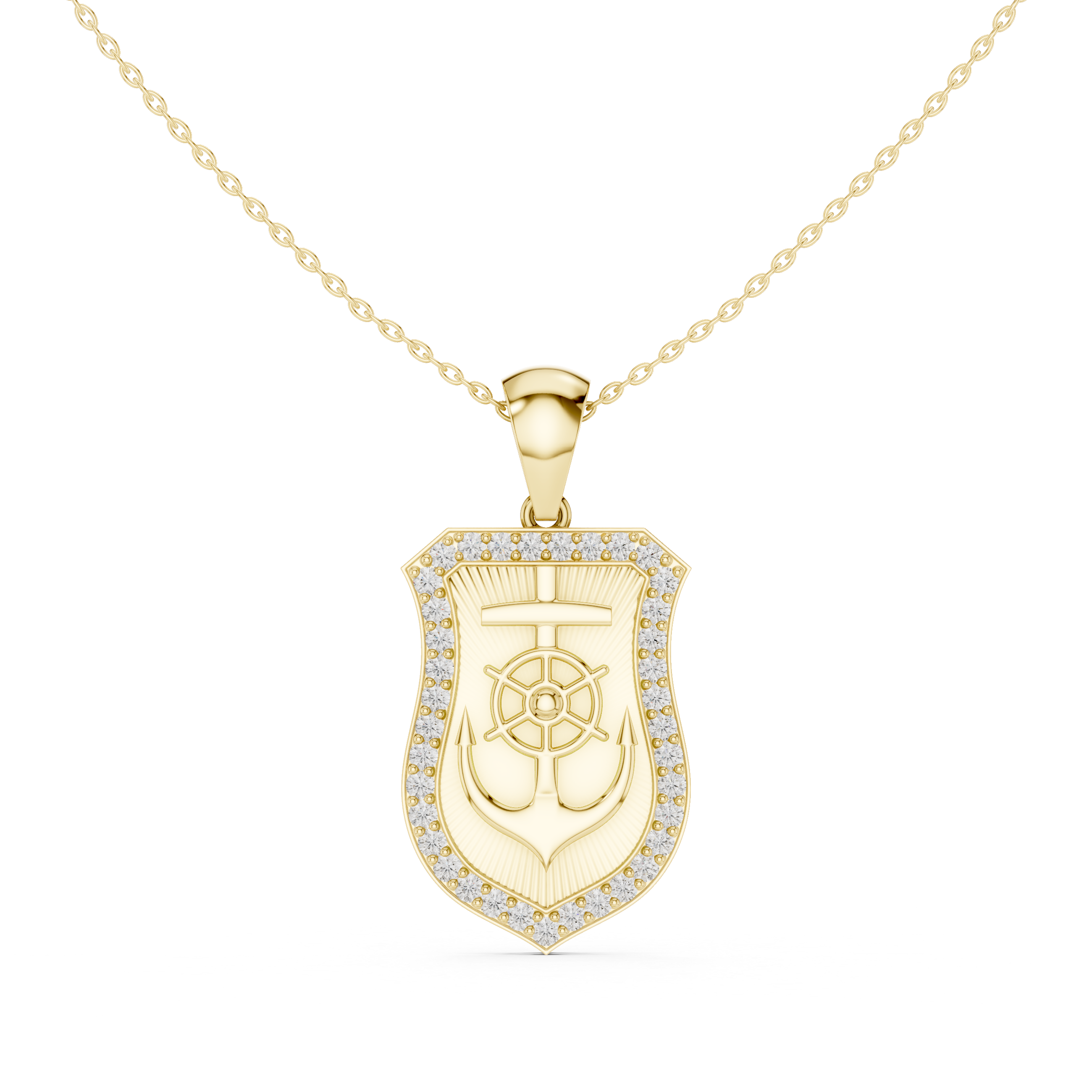 Nautical Shield Anchor &amp; Wheel Gold Pendant Necklace