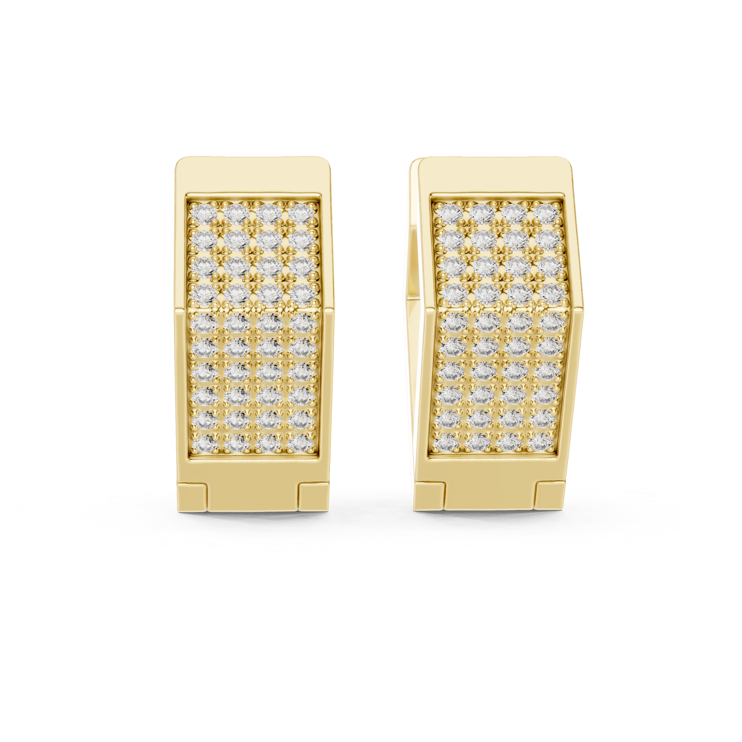 Rectangular Diamond Pave Huggie Earrings in Yellow Gold
