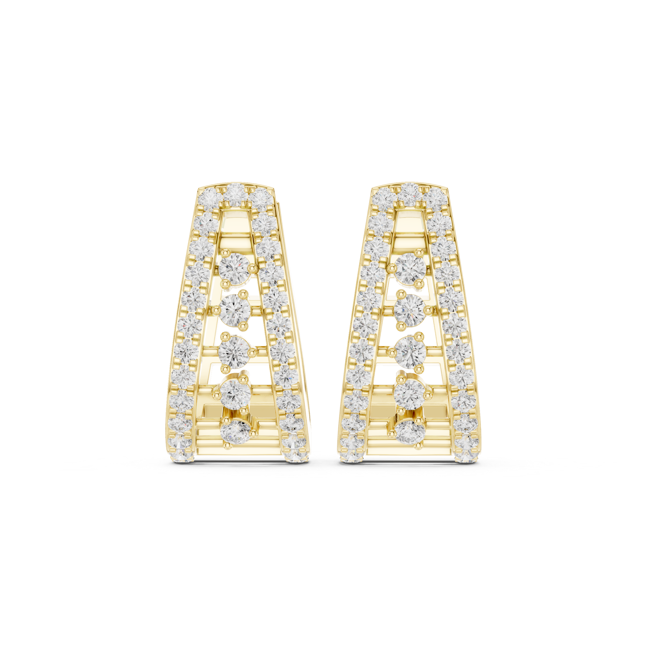 Tapered Multi-Row Diamond Stud Earrings in Yellow Gold