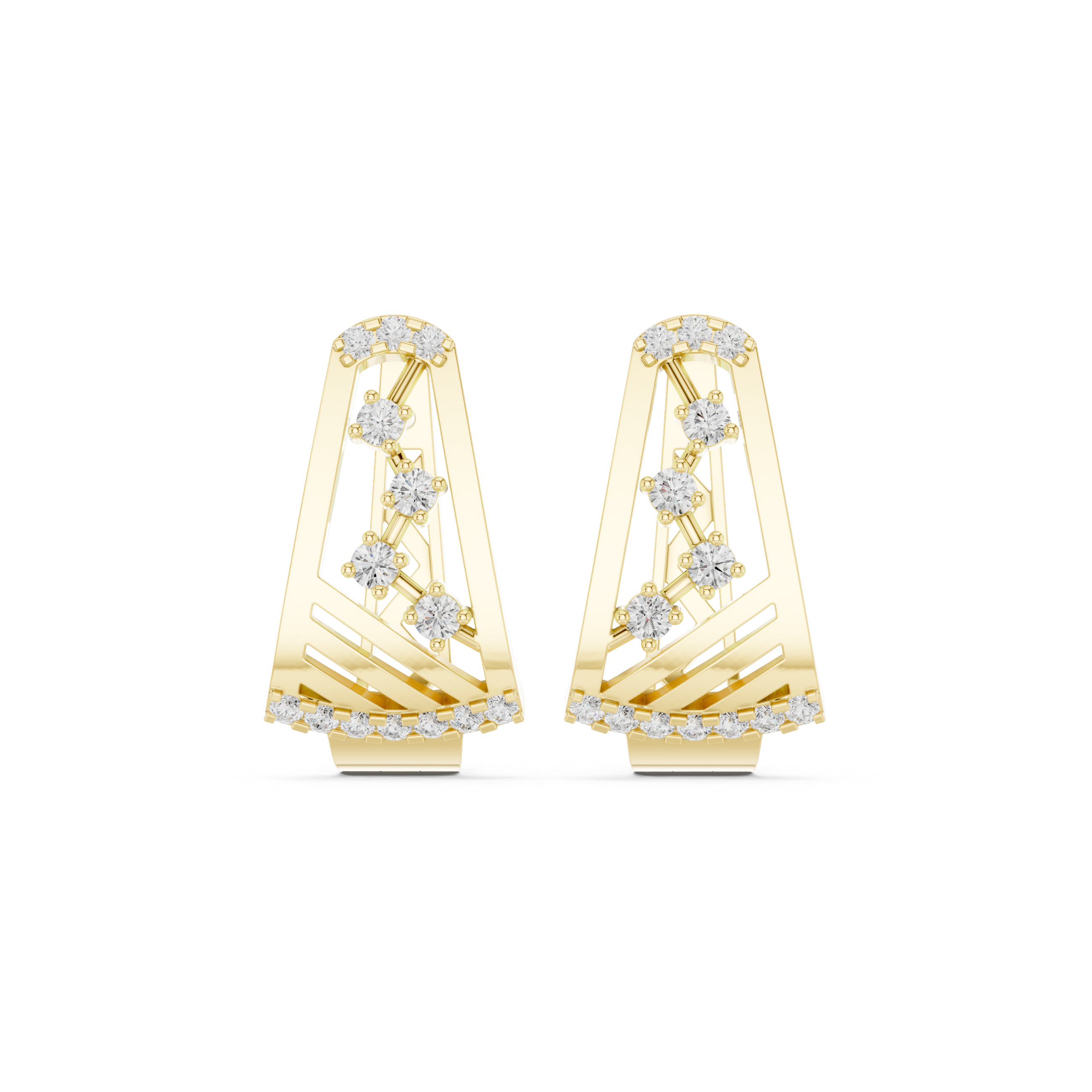 Modern Geometric Diamond Drop Earrings in Yellow Gold
