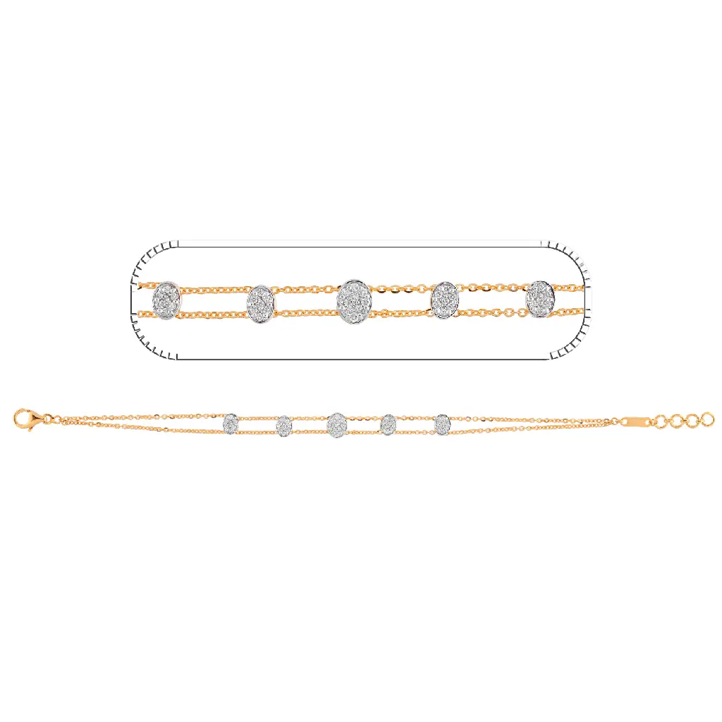 Yellow Gold Diamond Oval Station Double-Chain Bracelet