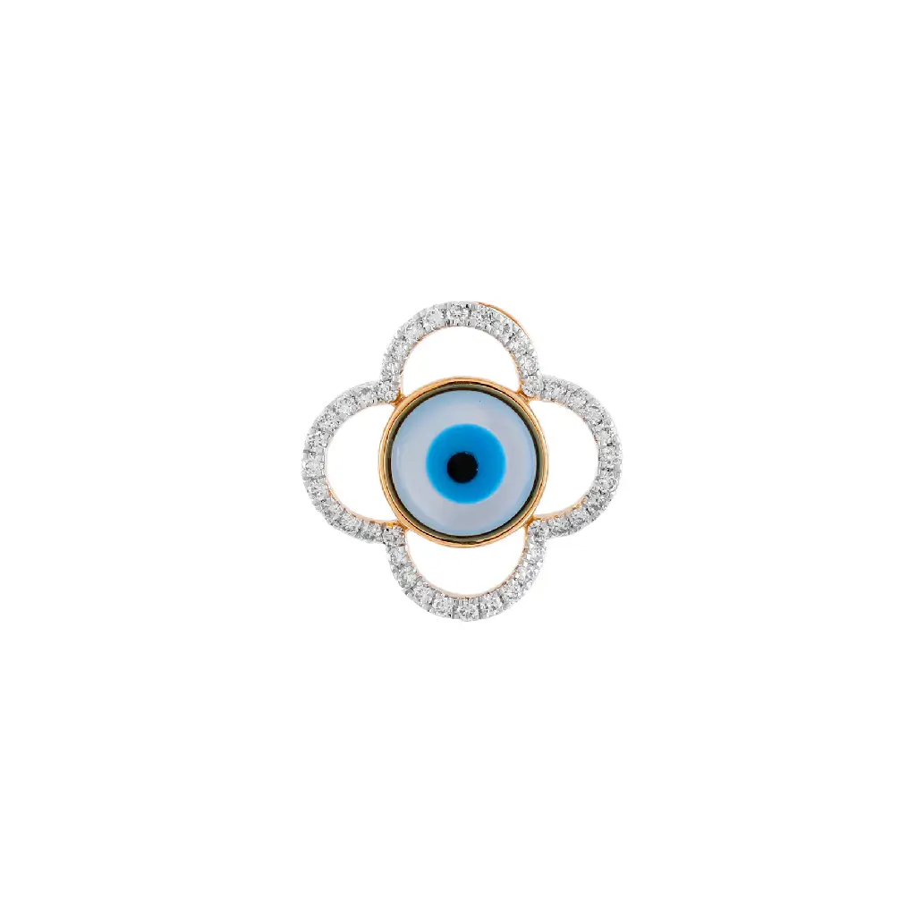 Diamond Evil Eye Clover Charm in Yellow Gold