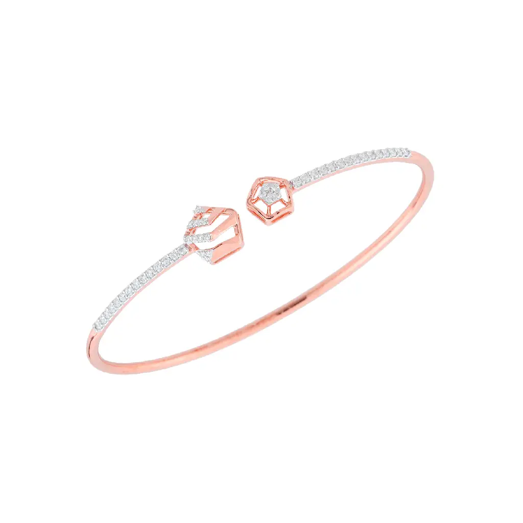 Rose Gold Geometric Diamond Open Bangle