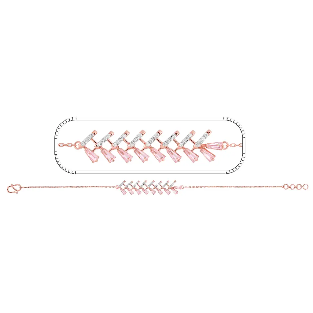 Rose Gold Diamond &amp; Pink Stone Chevron Bracelet