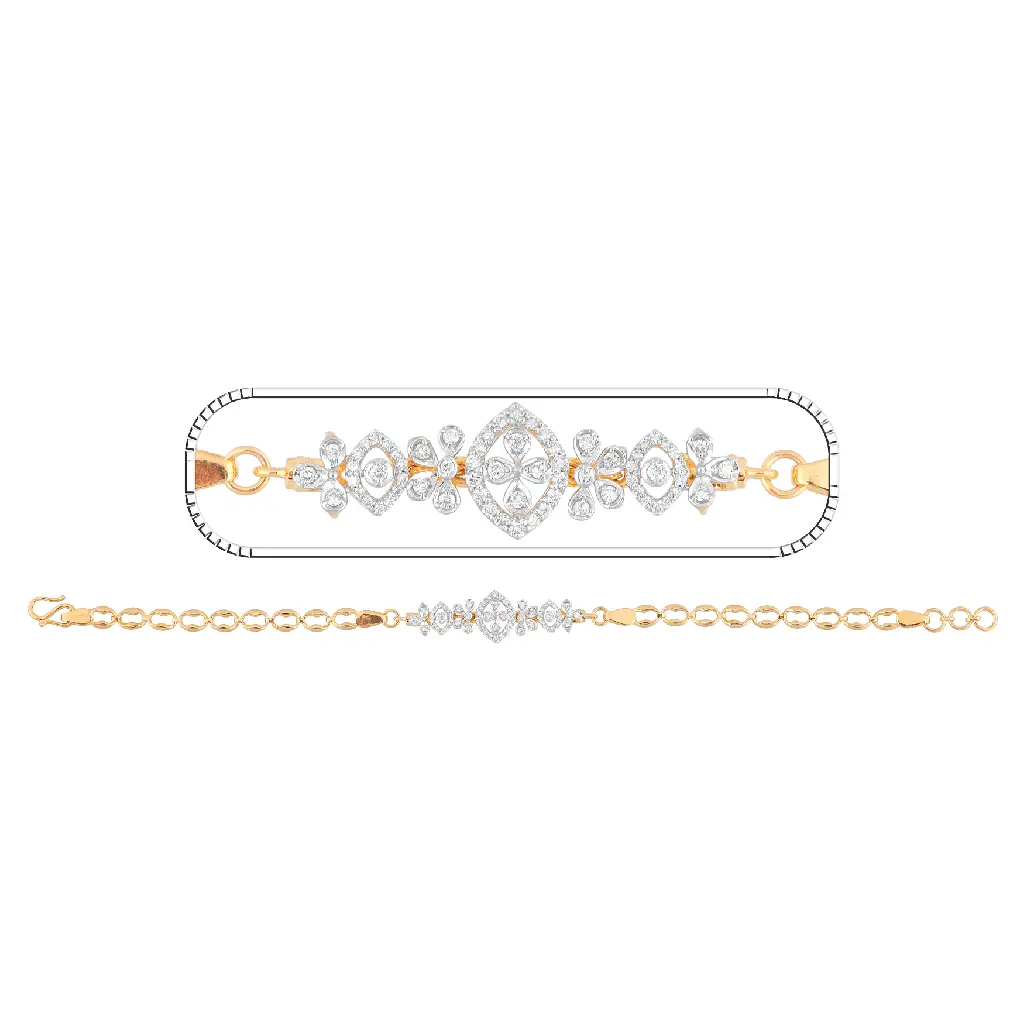Elegant Diamond Floral Link Bracelet in Yellow Gold