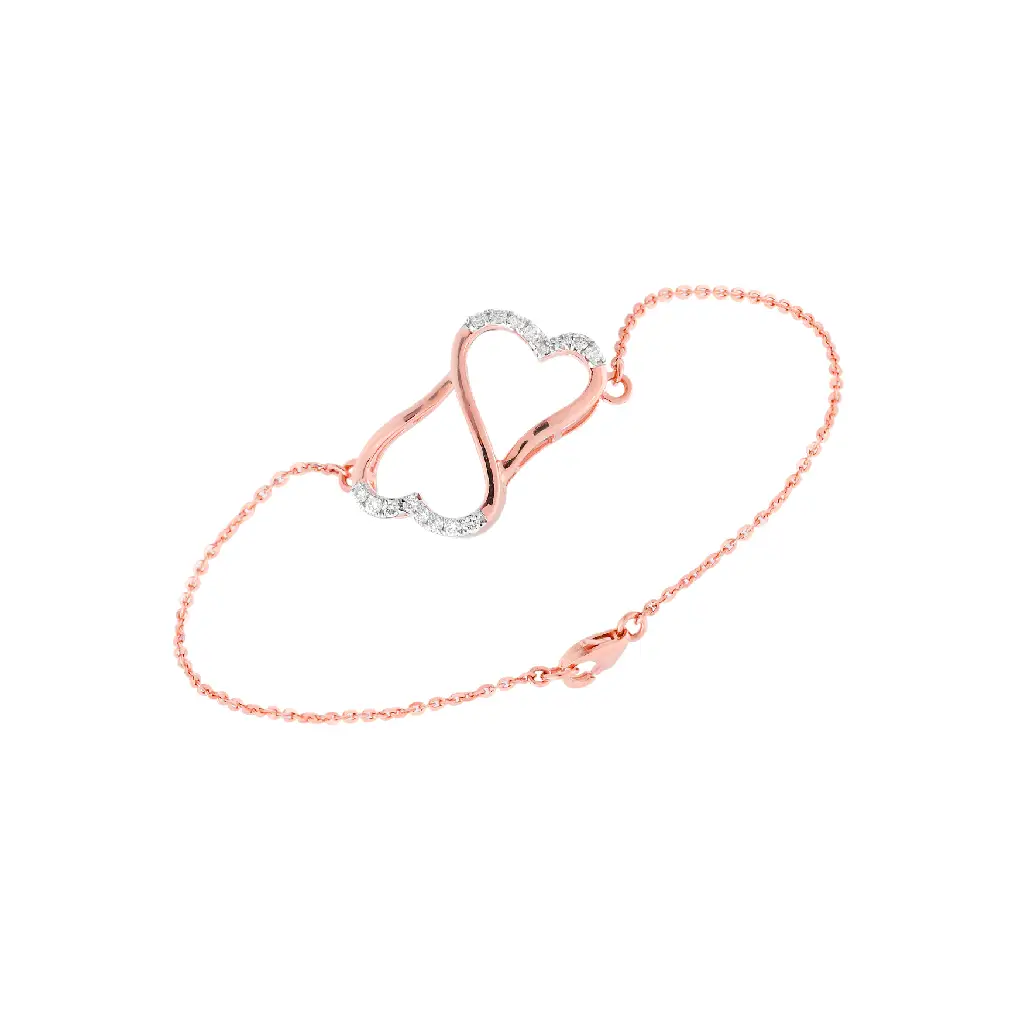 Rose Gold Diamond Intertwined Heart Chain Bracelet