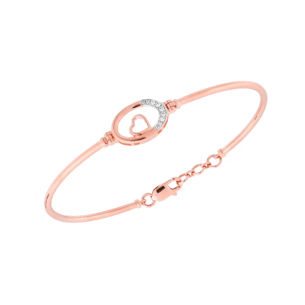 Rose Gold Diamond Heart Oval Bangle Bracelet