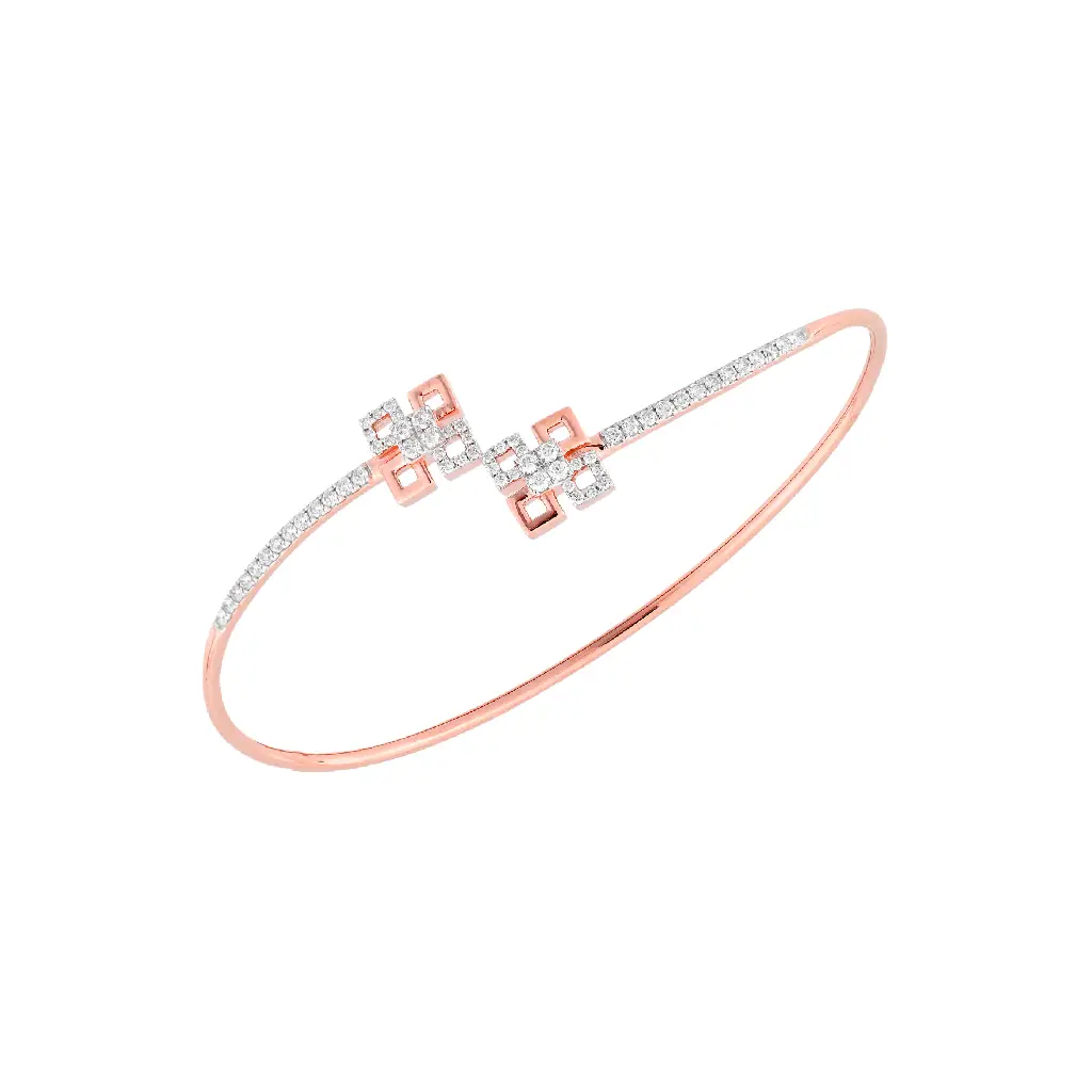 Rose Gold Geometric Diamond Open Bangle