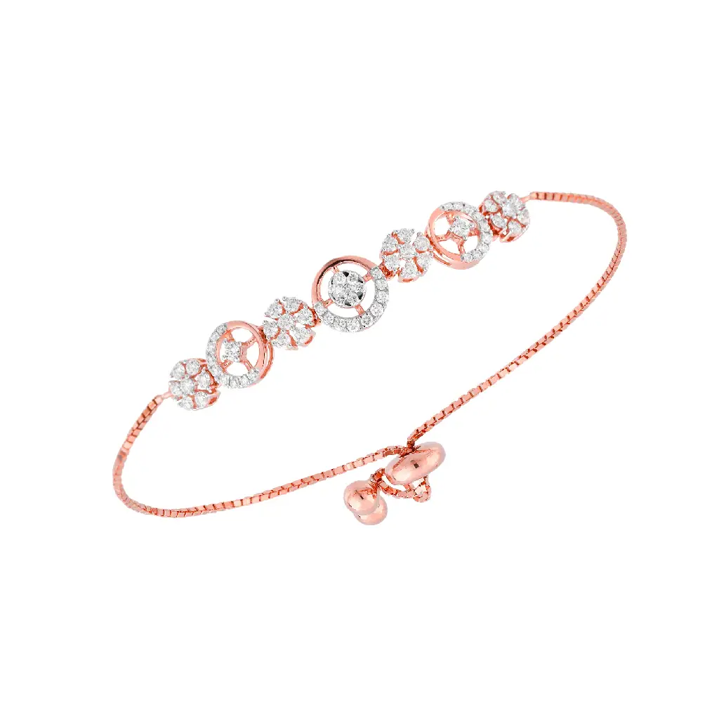 Rose Gold Floral Diamond Circle Adjustable Bracelet
