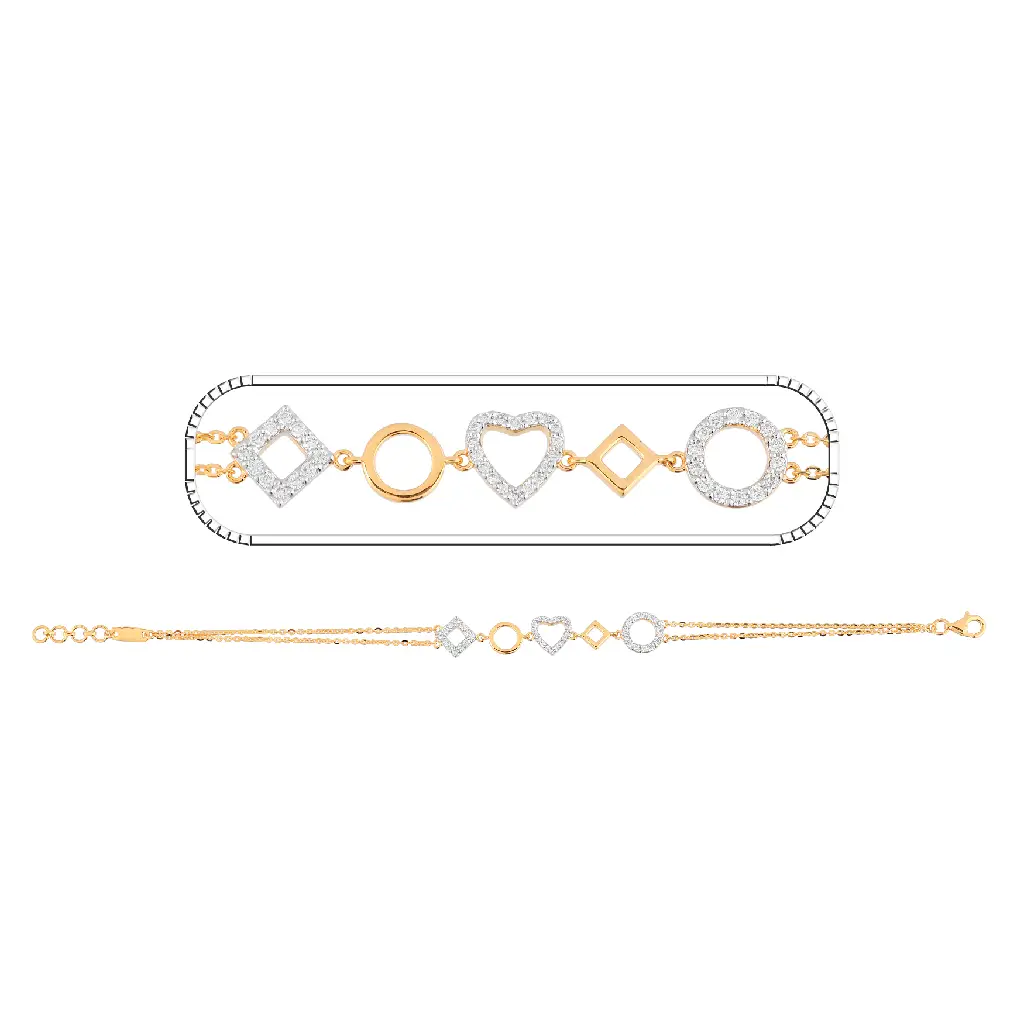 Geometric &amp;amp; Heart Diamond Gold Bracelet