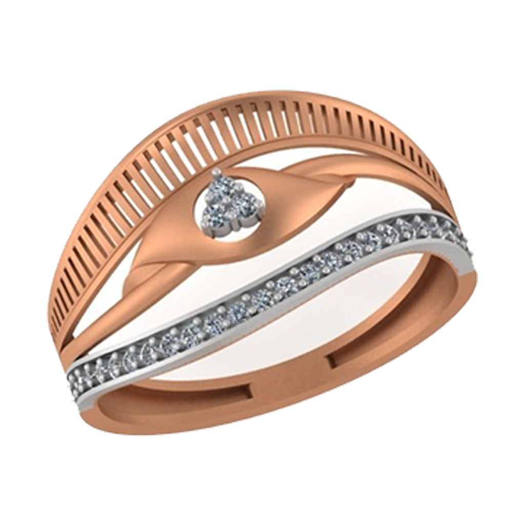Modern Eye-Motif Two-Tone Diamond Accent Ring in Rose Gold Finish