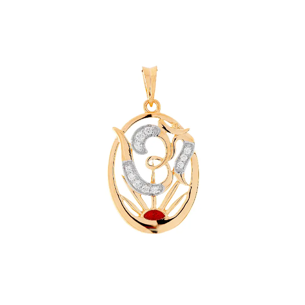 Sacred Om-Ganesha Diamond &amp; Gold Oval Pendant