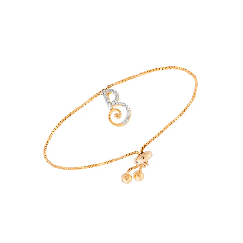 Yellow Gold Diamond Initial “B” Adjustable Bracelet