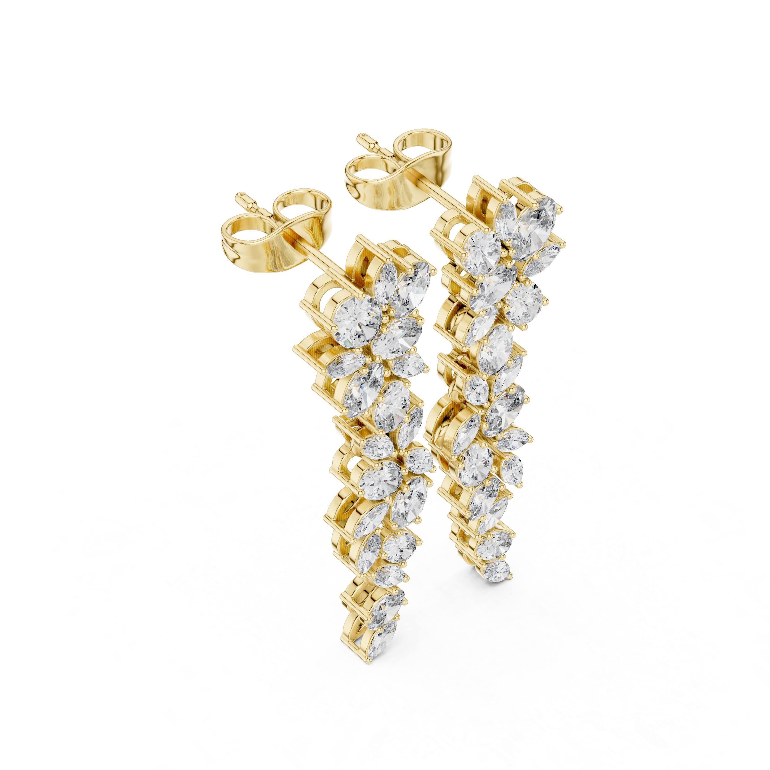 Diamond Cascading Leaf Drop Gold Earrings