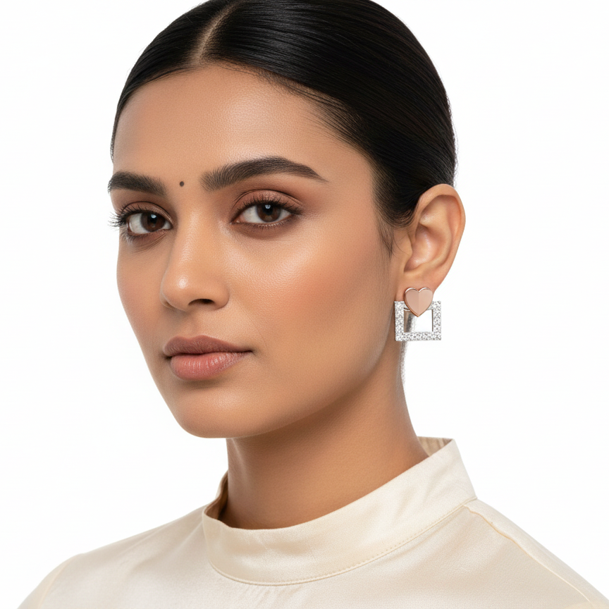 Diamond Halo Heart Drop Stud Earrings in 18K/22K Gold