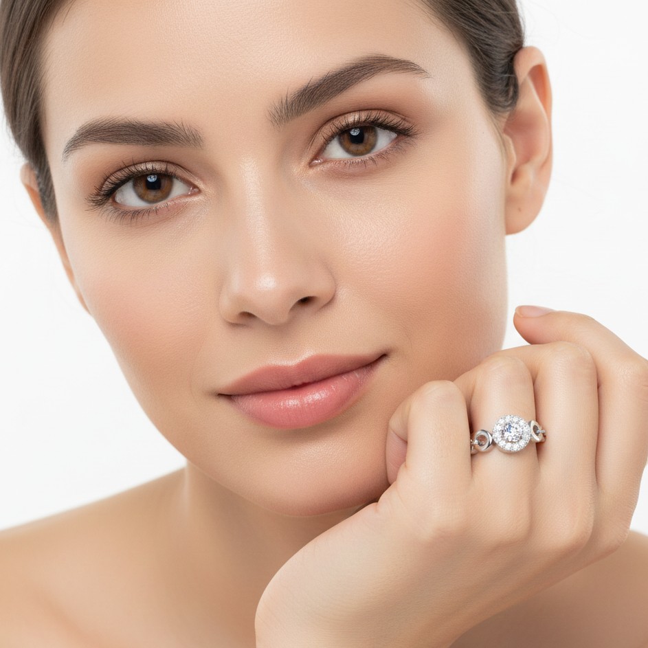 Platinum Halo Link Diamond Ring – Modern Elegance in Pure Platinum